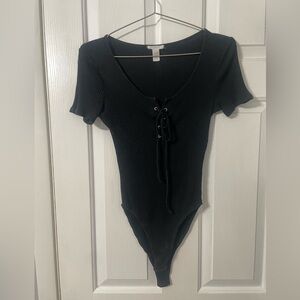 Black tie up bodysuit